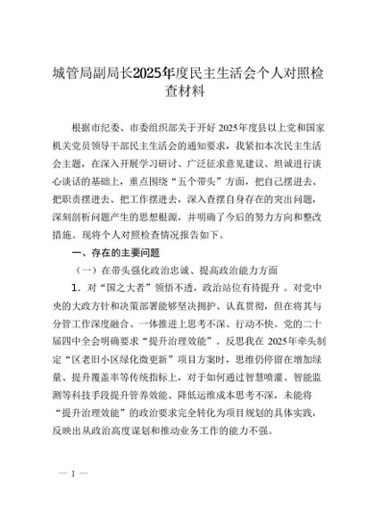 城管局副局长2025年度民主生活会个人对照检查材料